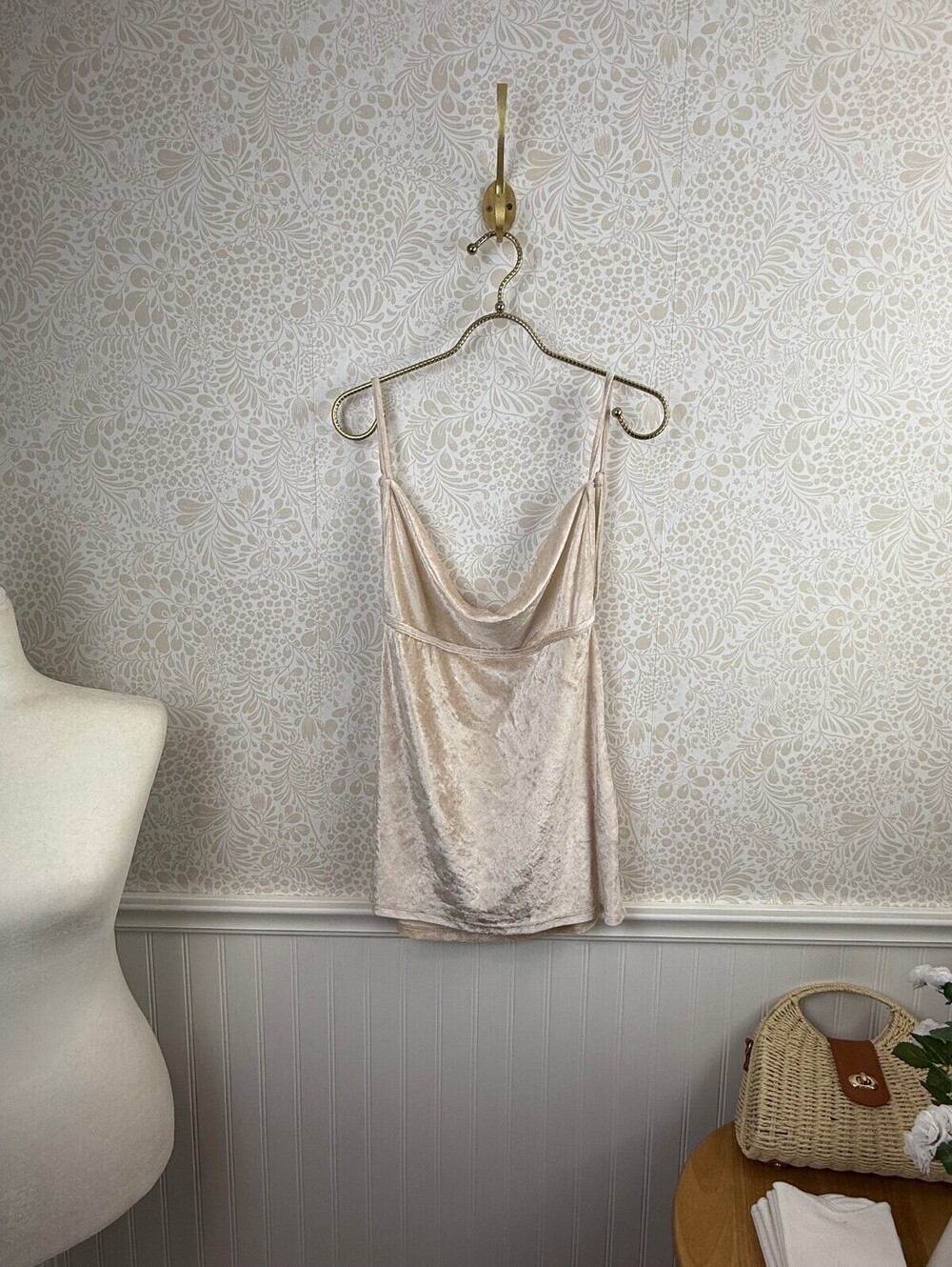 Free People Intimately Champagne All Night Velvet Tunic Tank - Size - Large